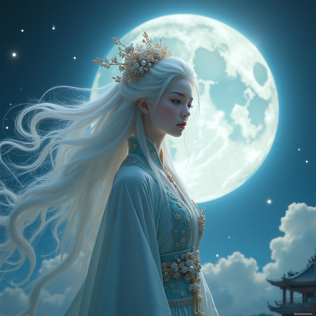 Moon Goddess in Tang Dynasty Style Fantasy Landscape