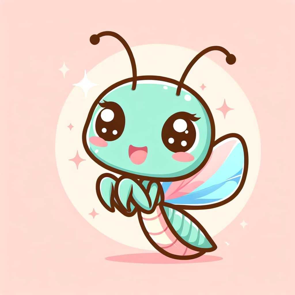 Pastel Cartoon Mantis with Expressive Eyes