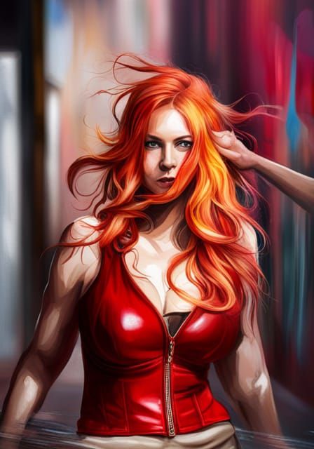 Red Haired Woman in Graffiti Street Art