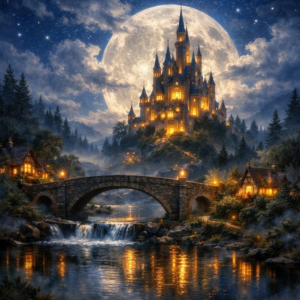 Enchanted Gothic Castle Under Luminous Moon