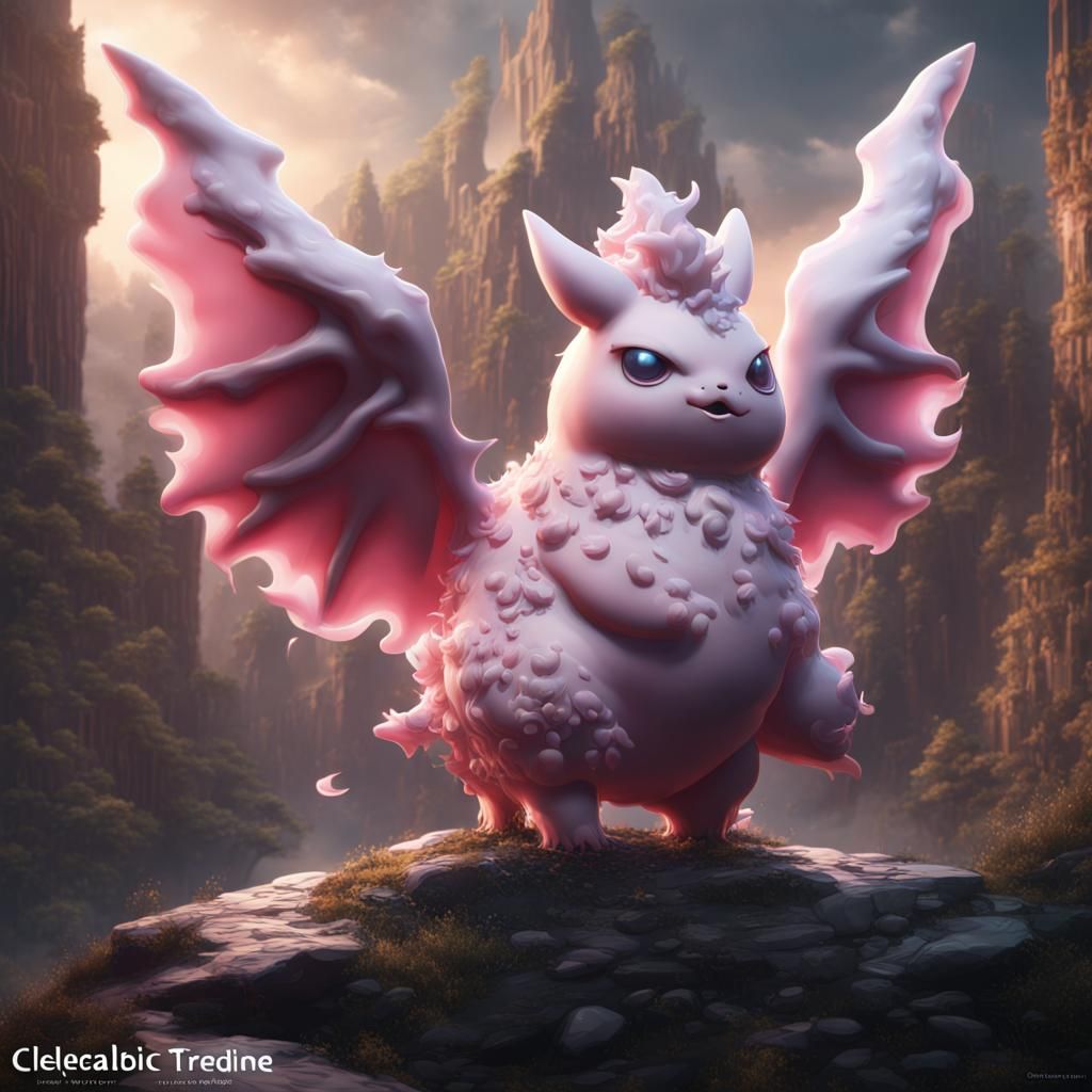 Realistic Clefable in Detailed Matte Painting