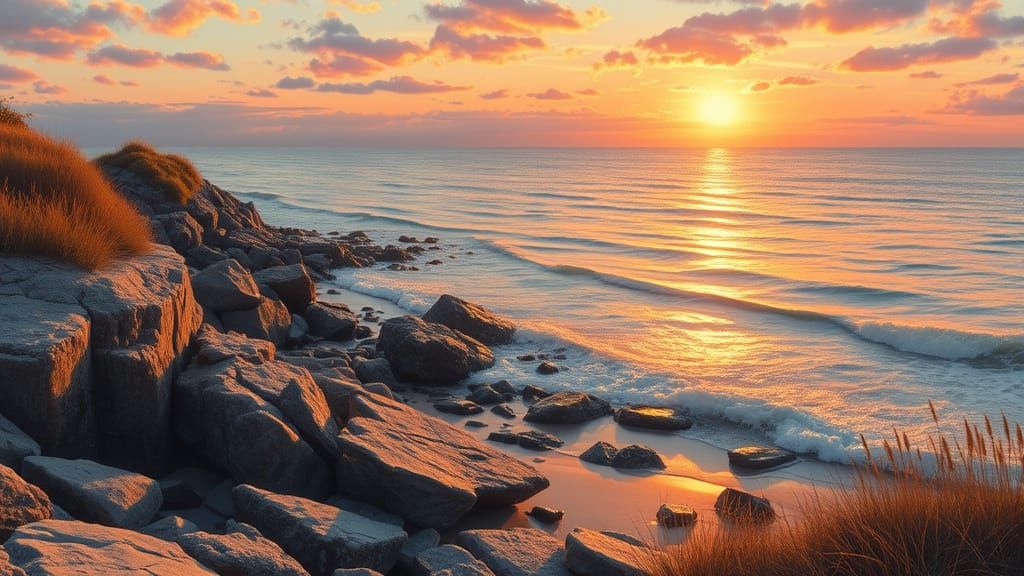 Golden Sunset on a Rugged Northeastern Shoreline