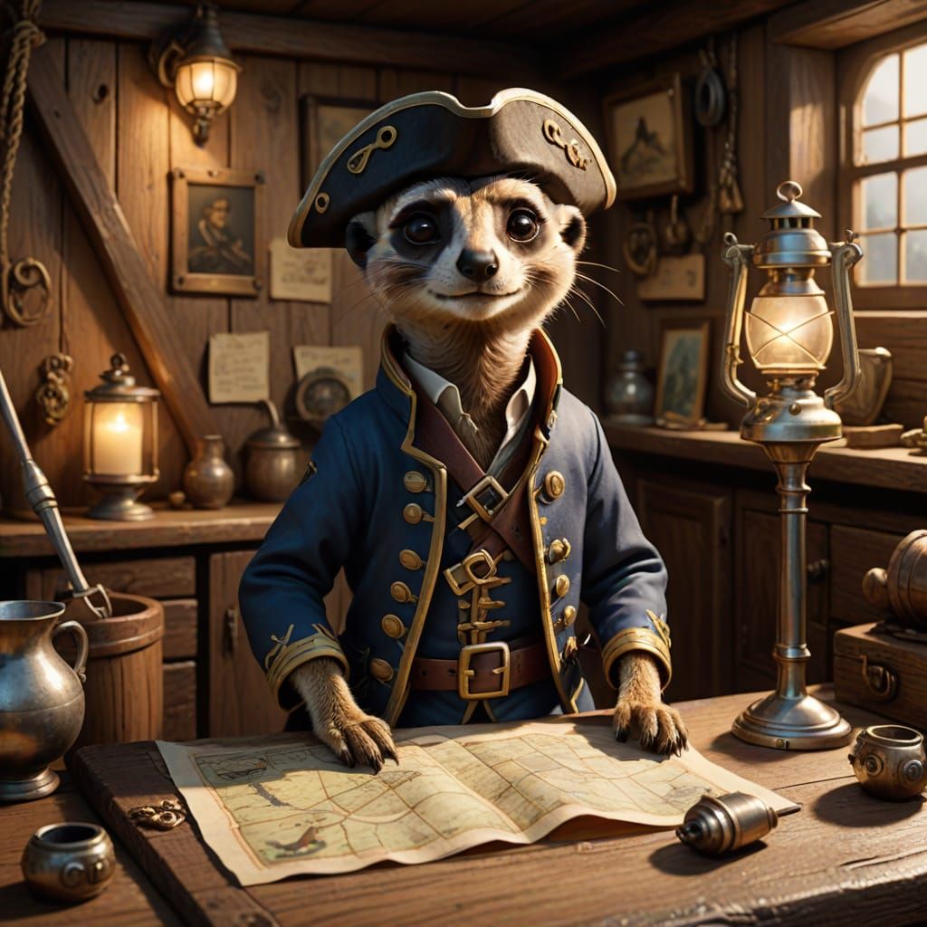 Pirate Meercat Captain Planning Treasure Hunt