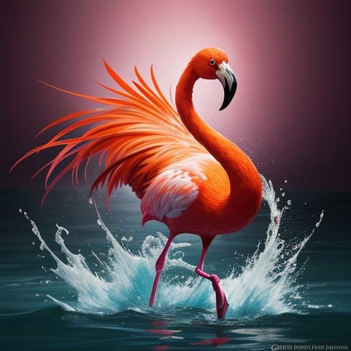 Hyperrealistic Flamingo in Vibrant Splash Art Style