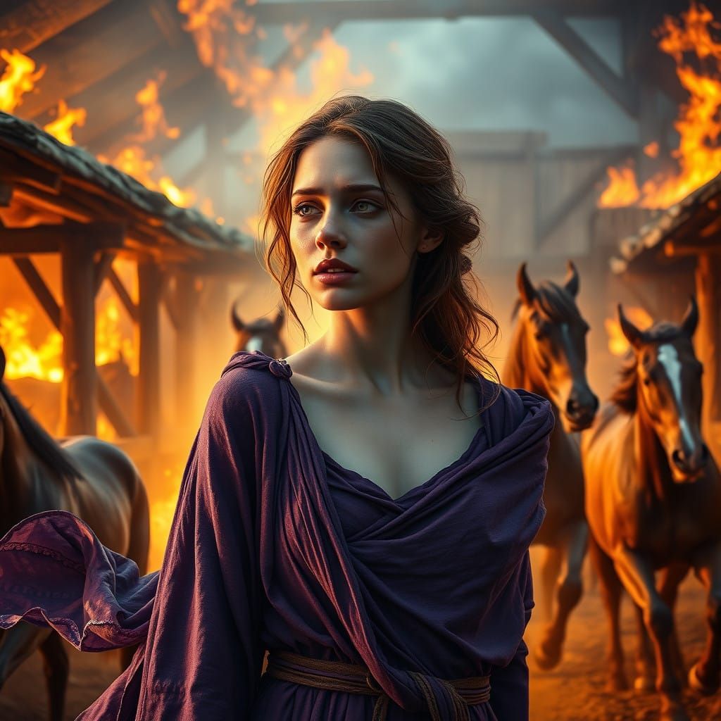 Ethereal Beauty Amidst Inferno Flames