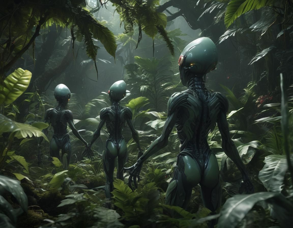 Alien Elves in a Robotic Jungle, Digital CGI Art