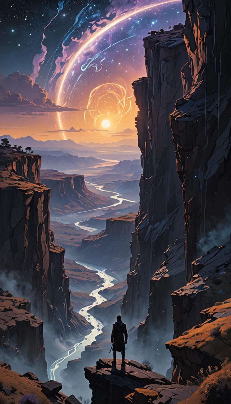 The Fool Overlooking Ominous Landscape in Digital Art