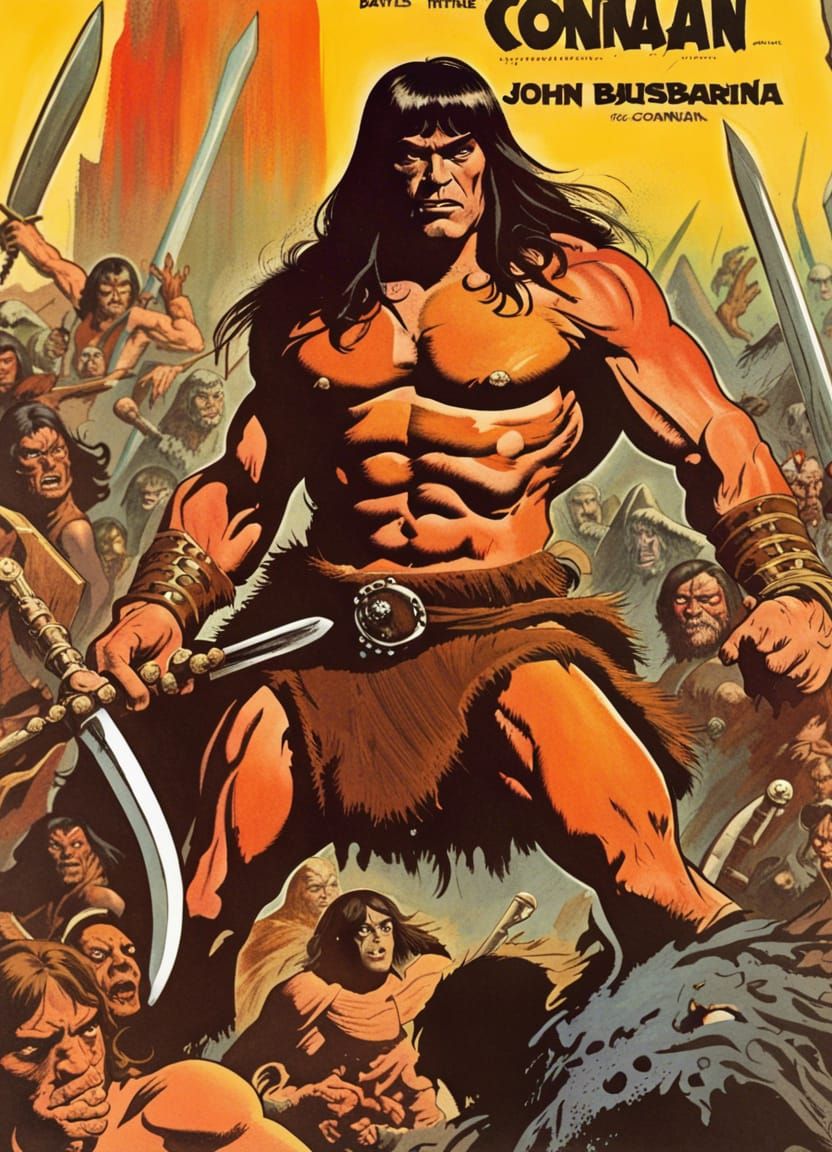 Conan vs Zombies: 70s Horror-Style Digital Art