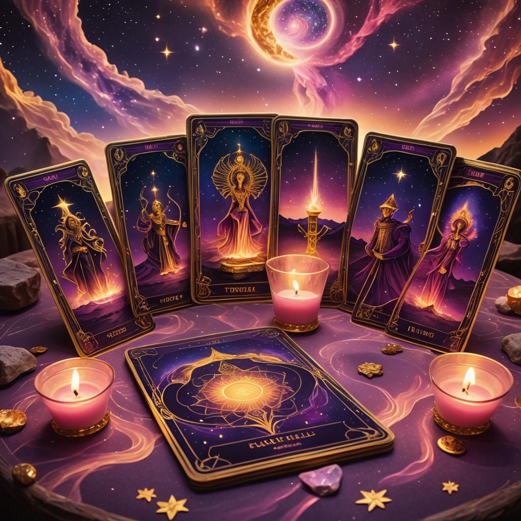 Mystical Tarot Cards with Galaxy Background, Digital Art