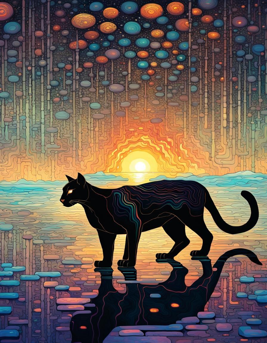 Puma in a Flower Kingdom at Sunset