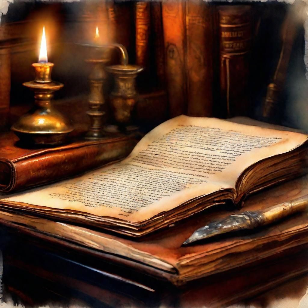 Mystical Wizard Reading Antique Book in Watercolor Painting