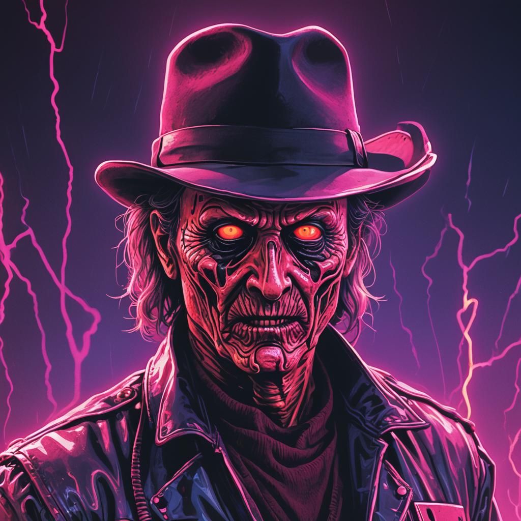 Synthwave Zombie in Neon Retro Style