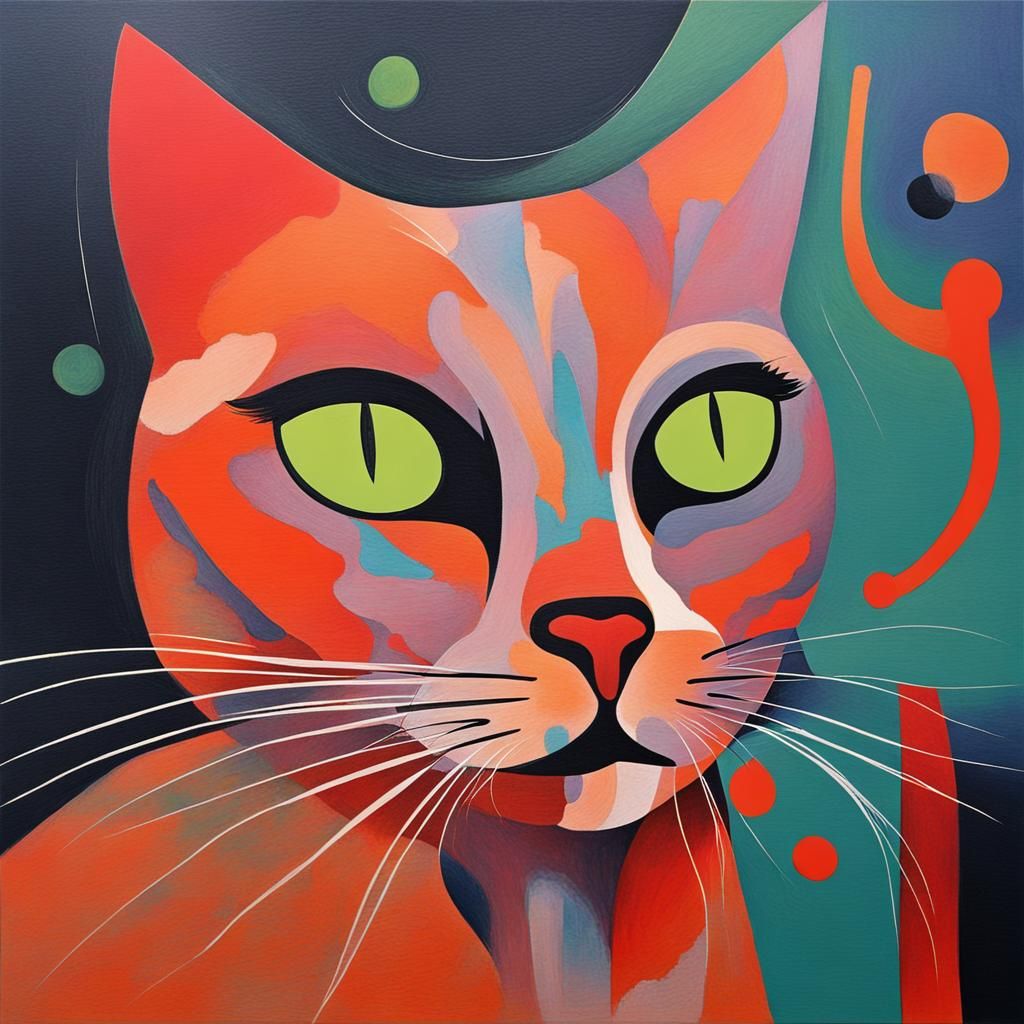 Abstract Cat in Conversation: Complementary Colors