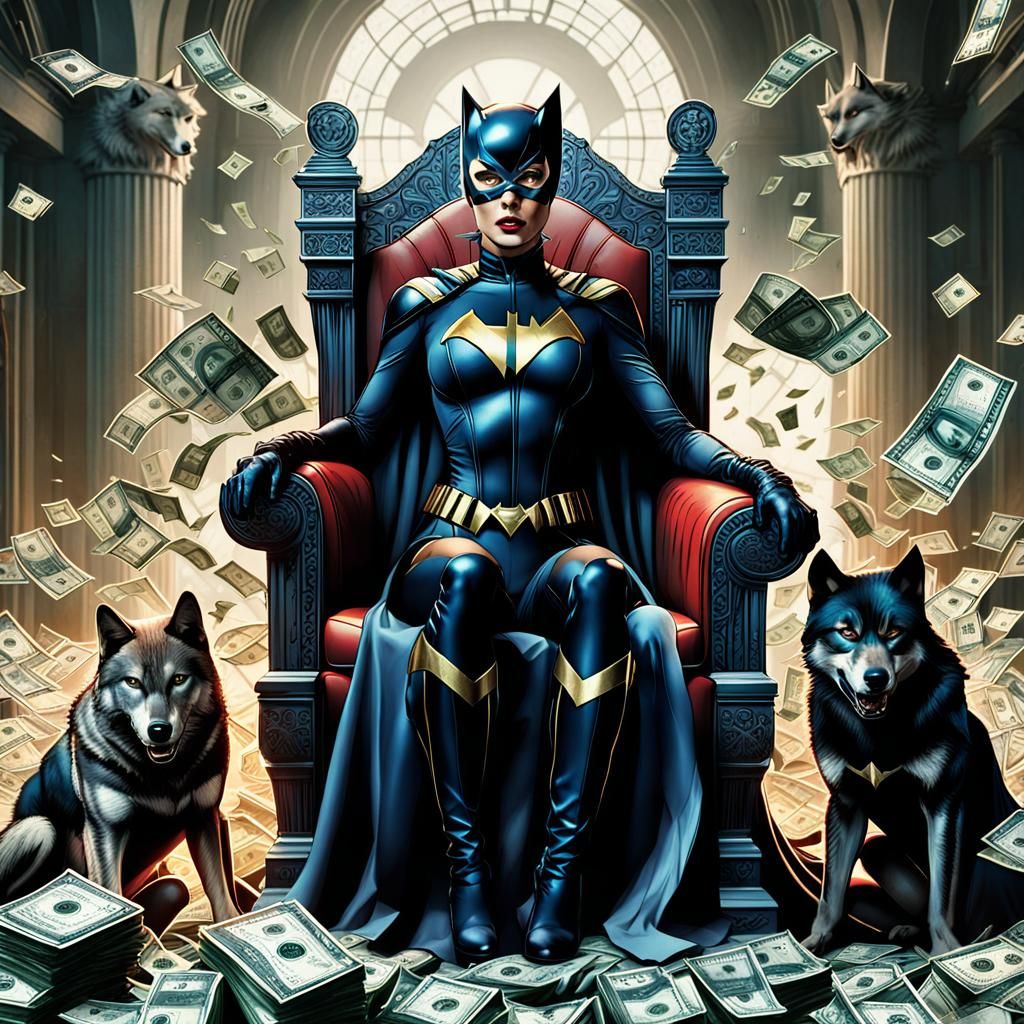 Catwoman and Supergirl on Thrones in Lightning Storm