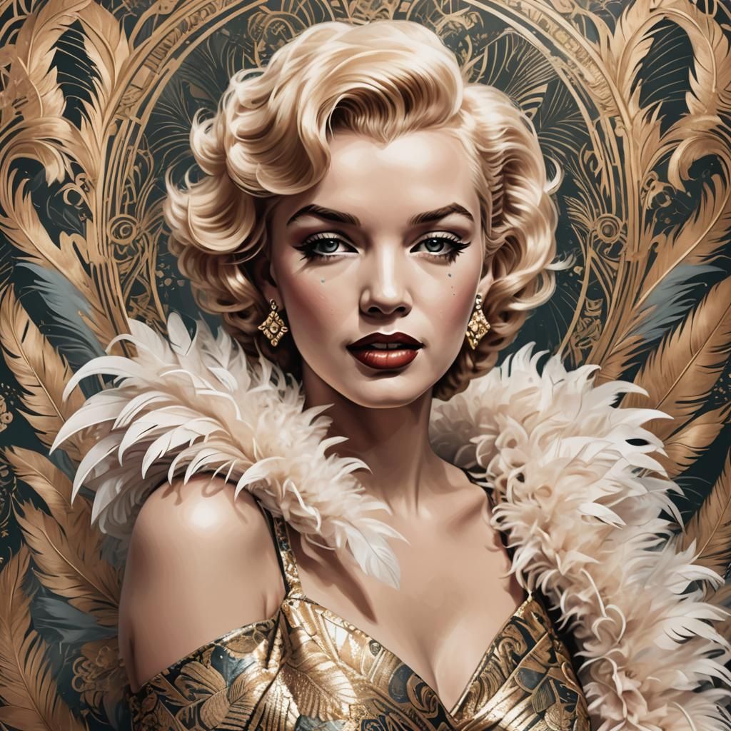 Marilyn Monroe Art Deco Portrait in Pastel Colors