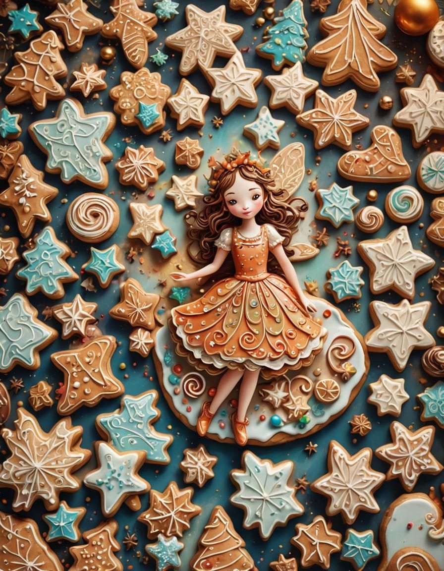 Whimsical Fairy Surrounded by Christmas Cookies