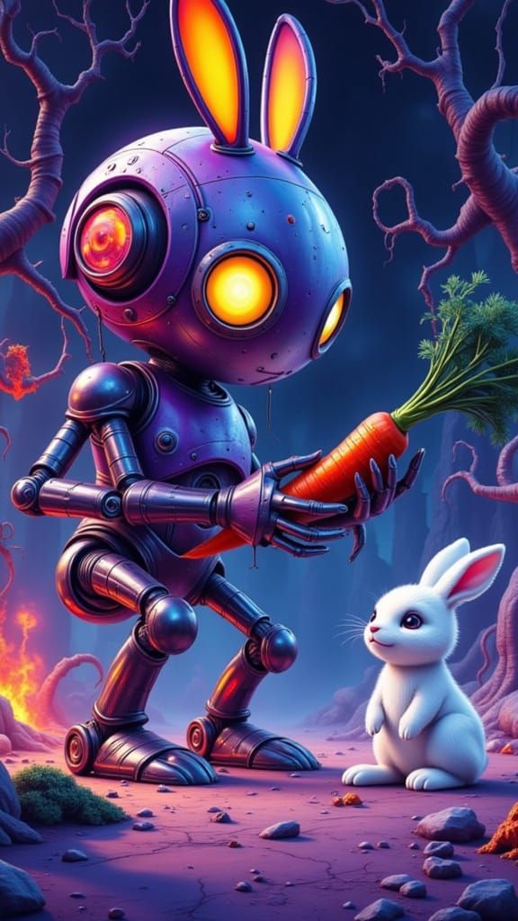 Mechanized Mecka Offers Evil Carrot to Rabbit