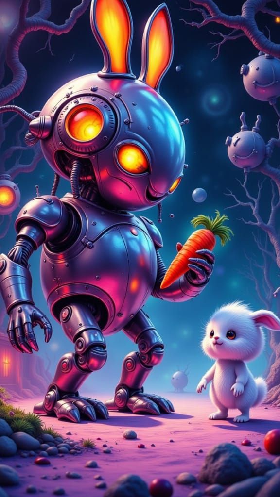 Mechanized Mecka Offers Evil Carrot to Rabbit