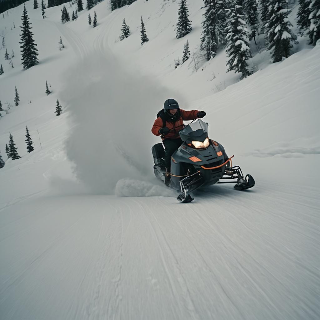 Snowmobile Wheelie Stunt in Cinematic Style
