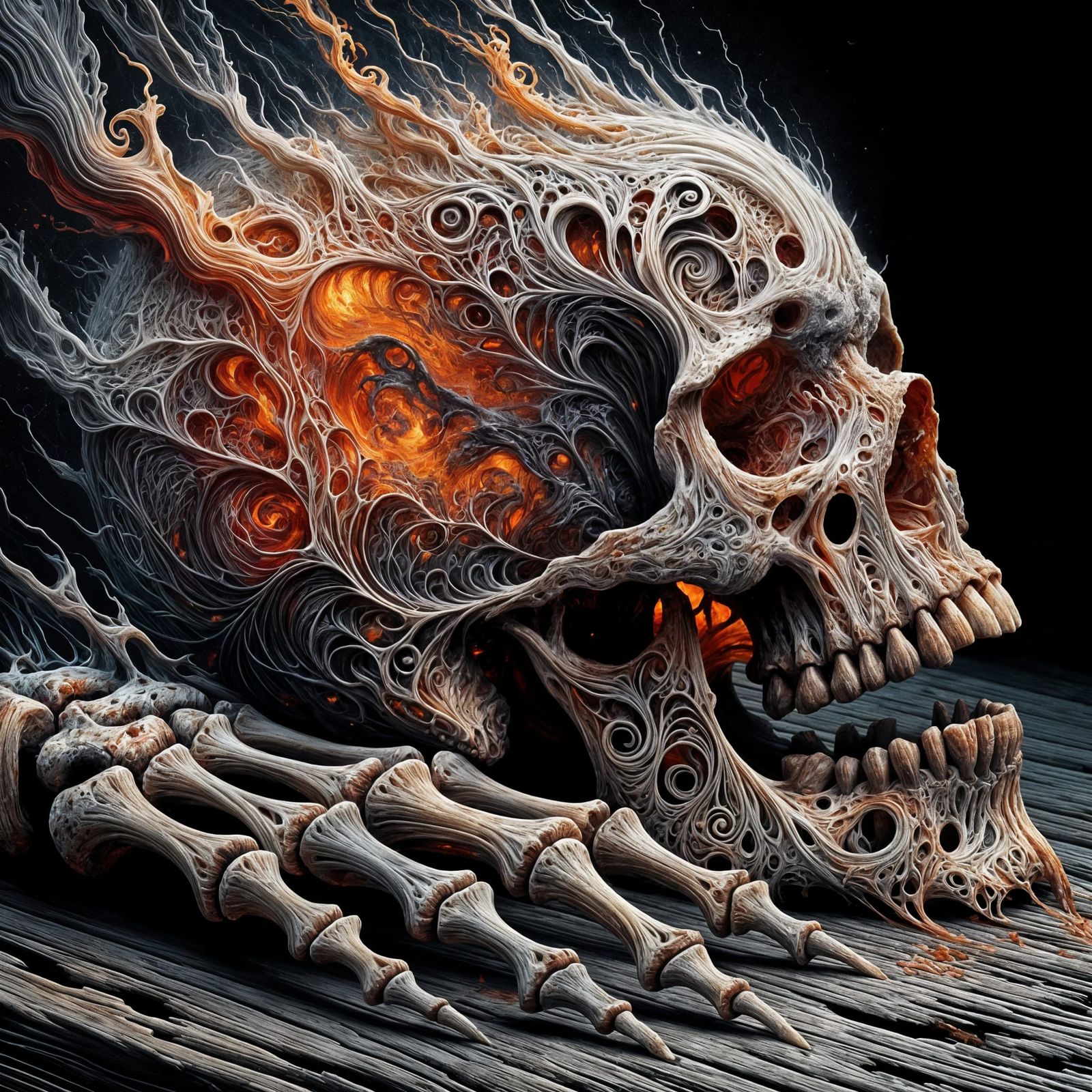 Macabre Skull with Fire Corona in Gothic Surrealism