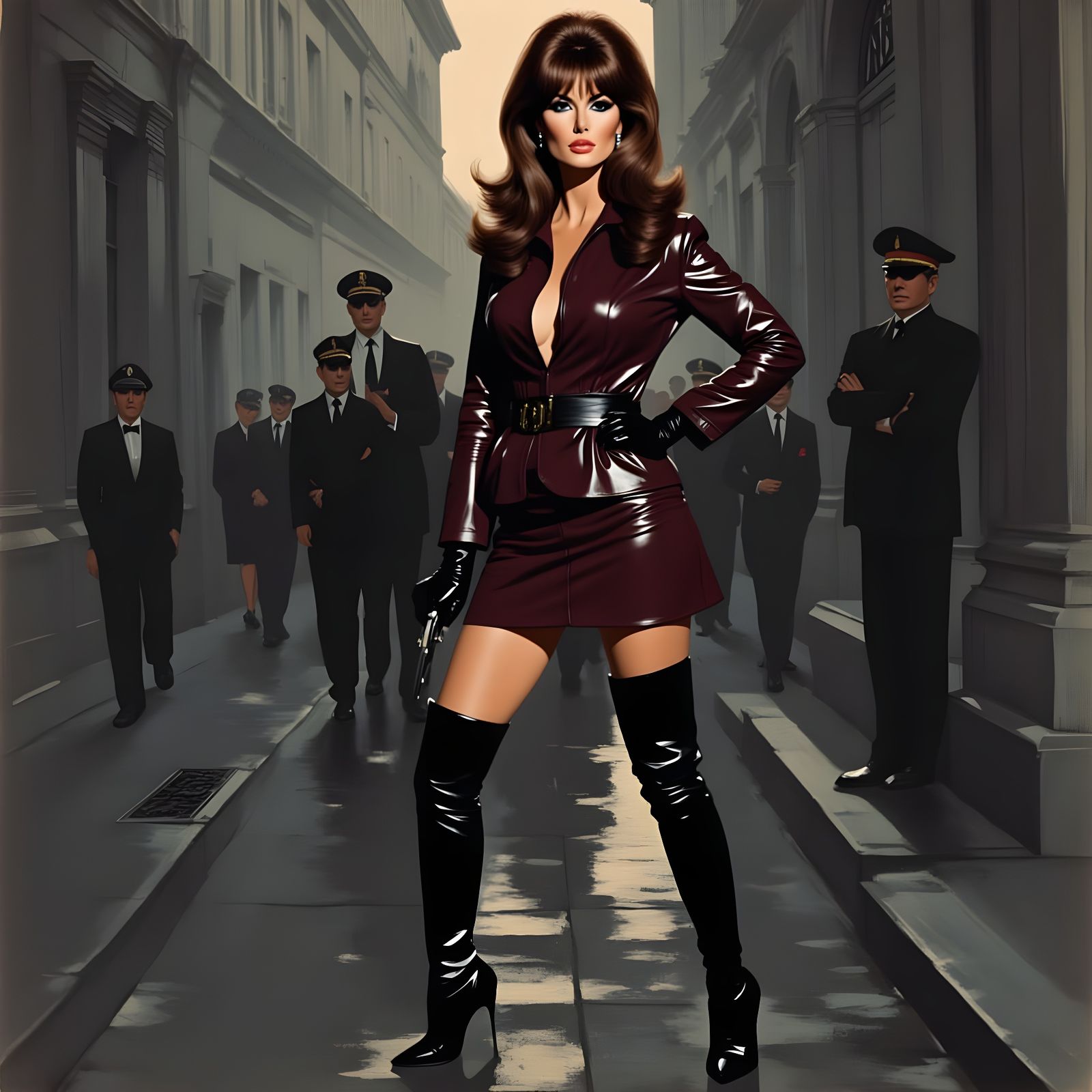 Raquel Welch as Cold War Agent in Brutalist Style