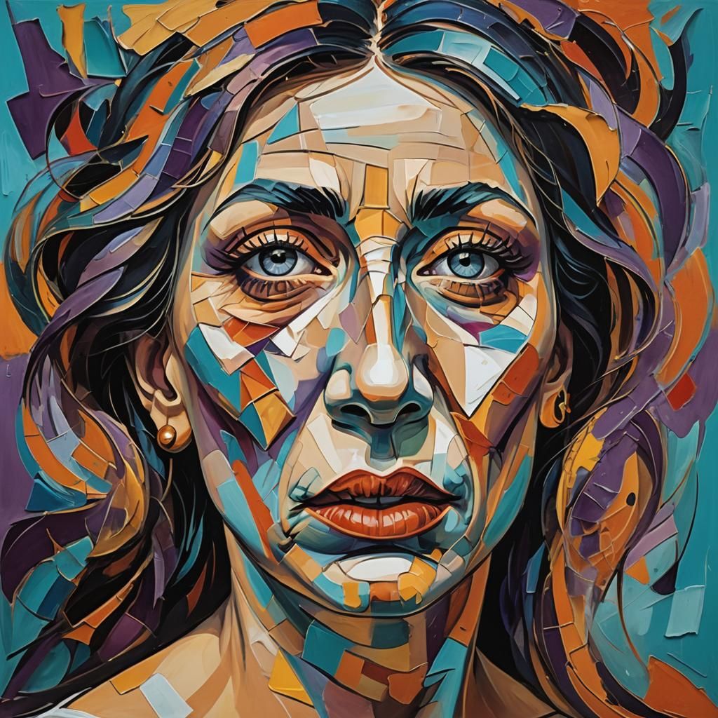 Expressionistic Portrait of Anguish in Bold Colors