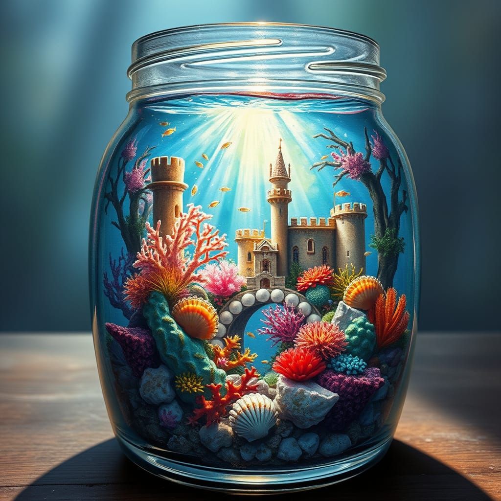 Underwater Kingdom in a Jar: Impasto Gouache Style