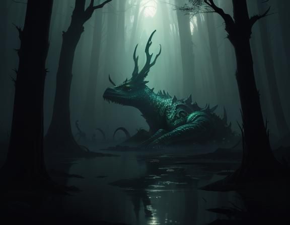 Bullywug in Misty Swamp: Dark Fantasy Concept Art
