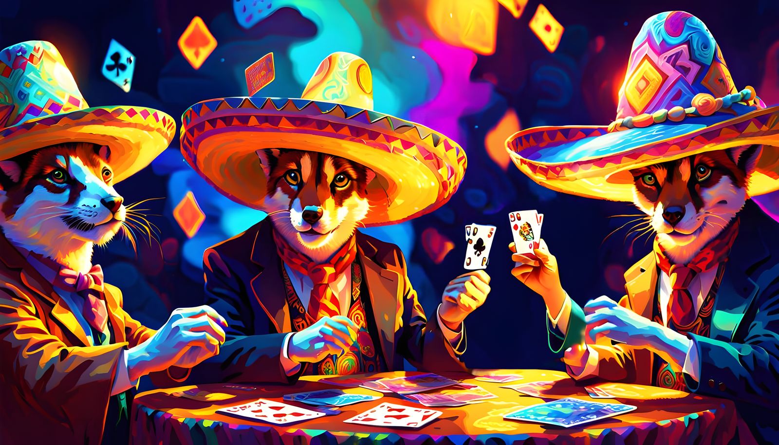 Psychedelic Animals Play Poker in Digital Oil Painting
