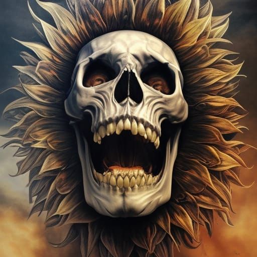 Ghost Tiger Riders in Skull Sunflower Sky