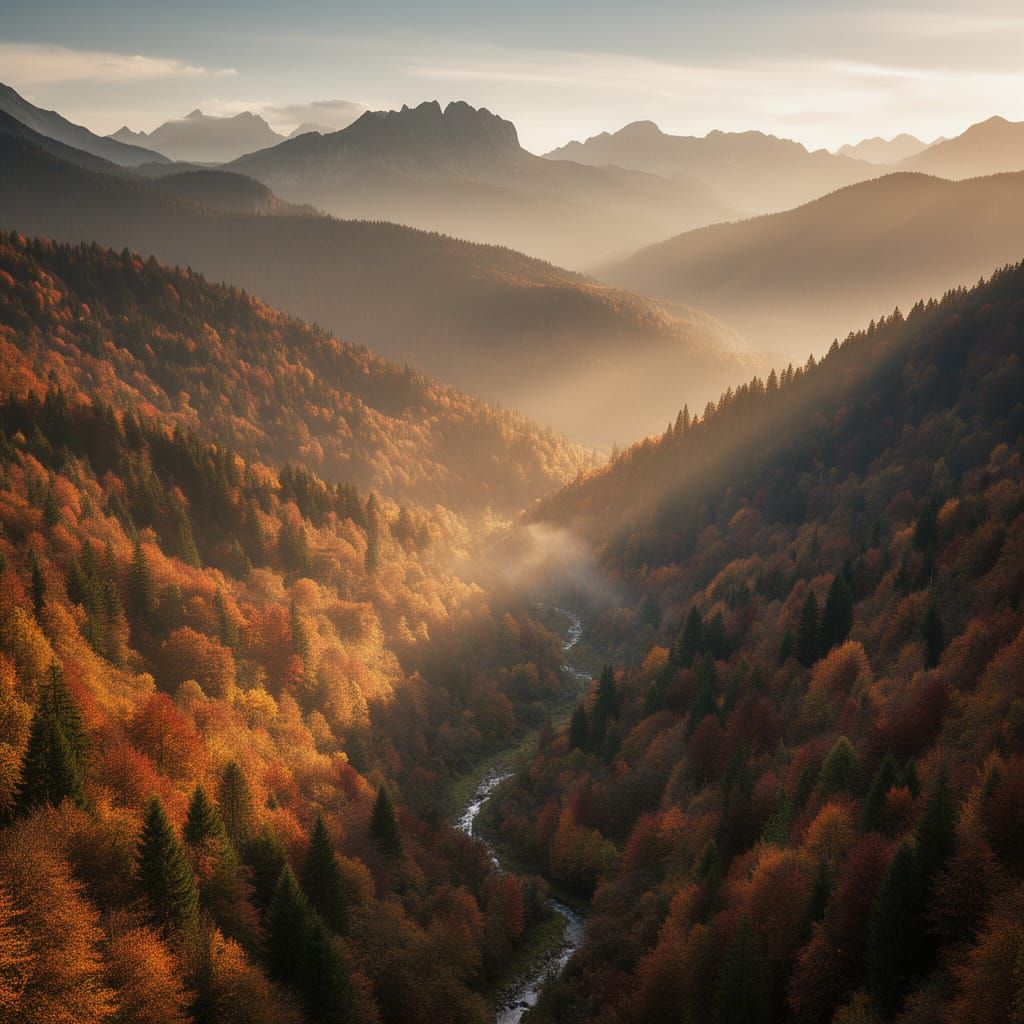 Autumn Mountain Landscape in Golden Hues