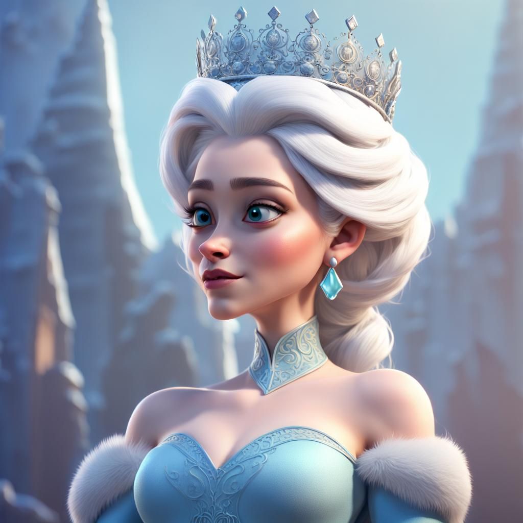 Icy Queen with Scepter: 3D Digital Art