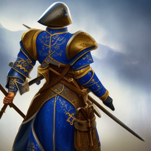 Blue Medieval Prussian Soldier in Full Armor