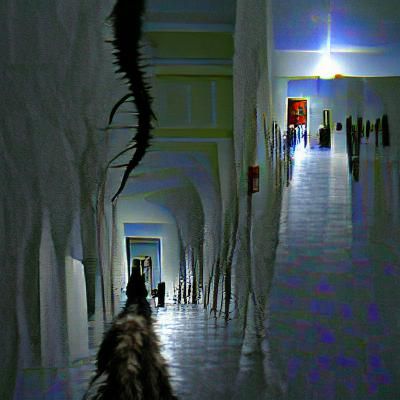 Eerie Hallway with Shadow Creature