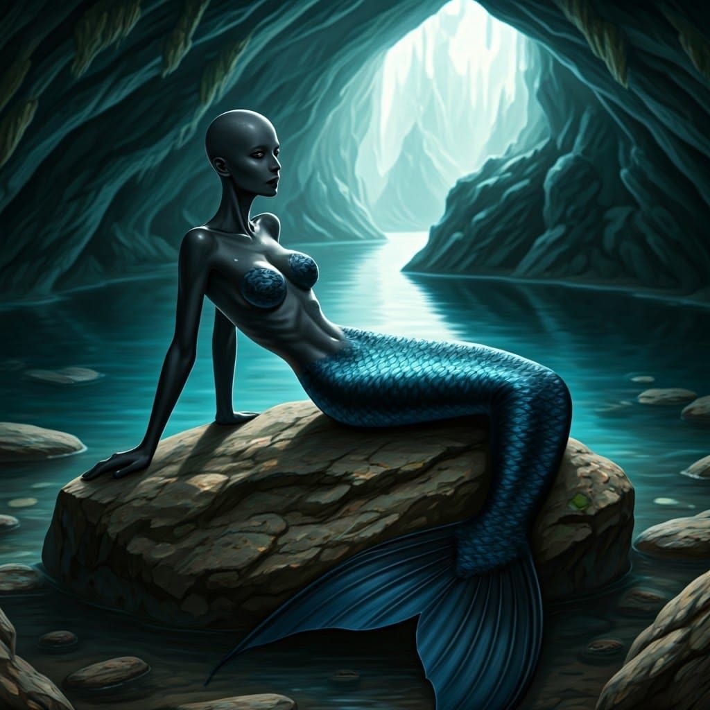 Opal Mermaid Reclining near Cave Lake