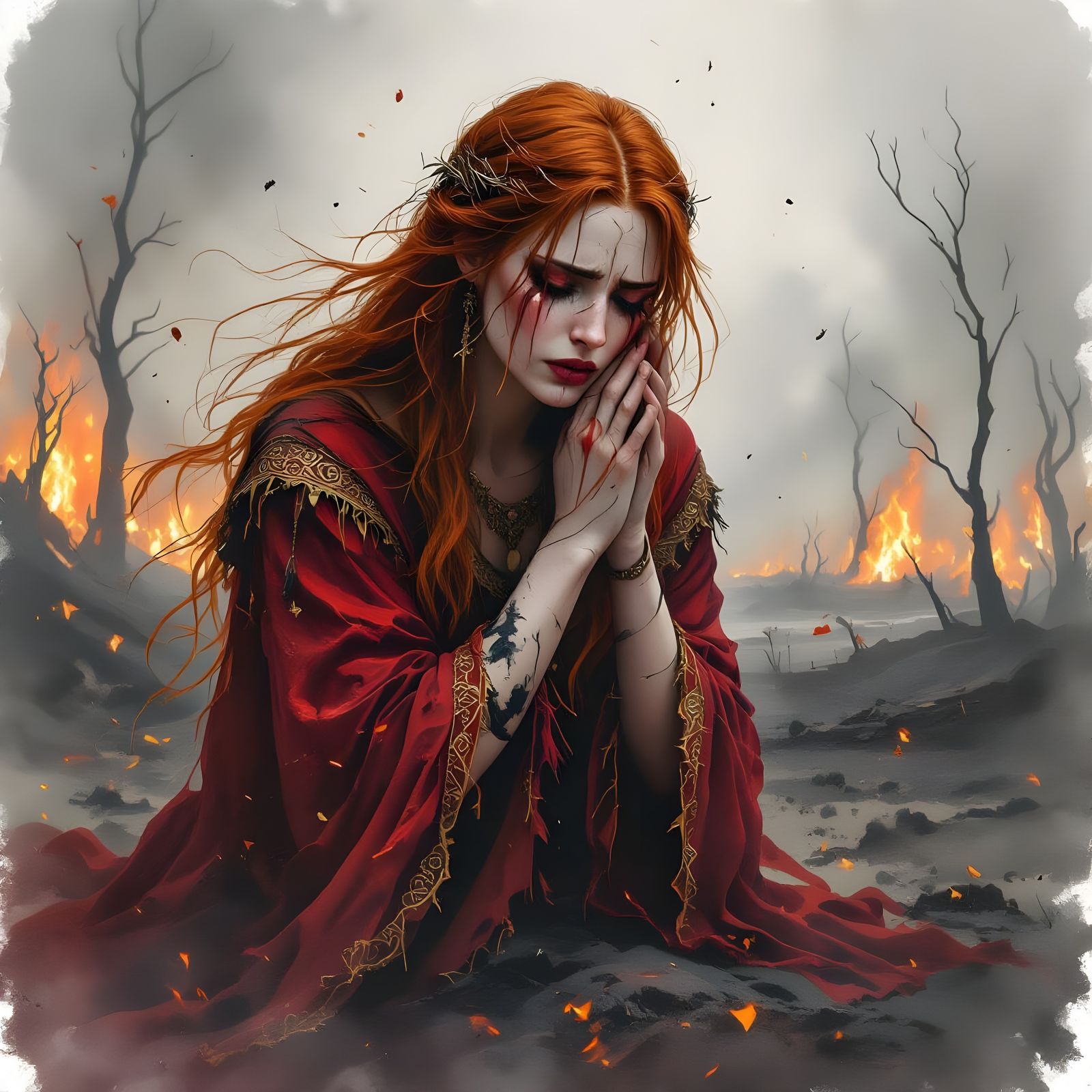 Norse Goddess of Fire Tears in Watercolor Style