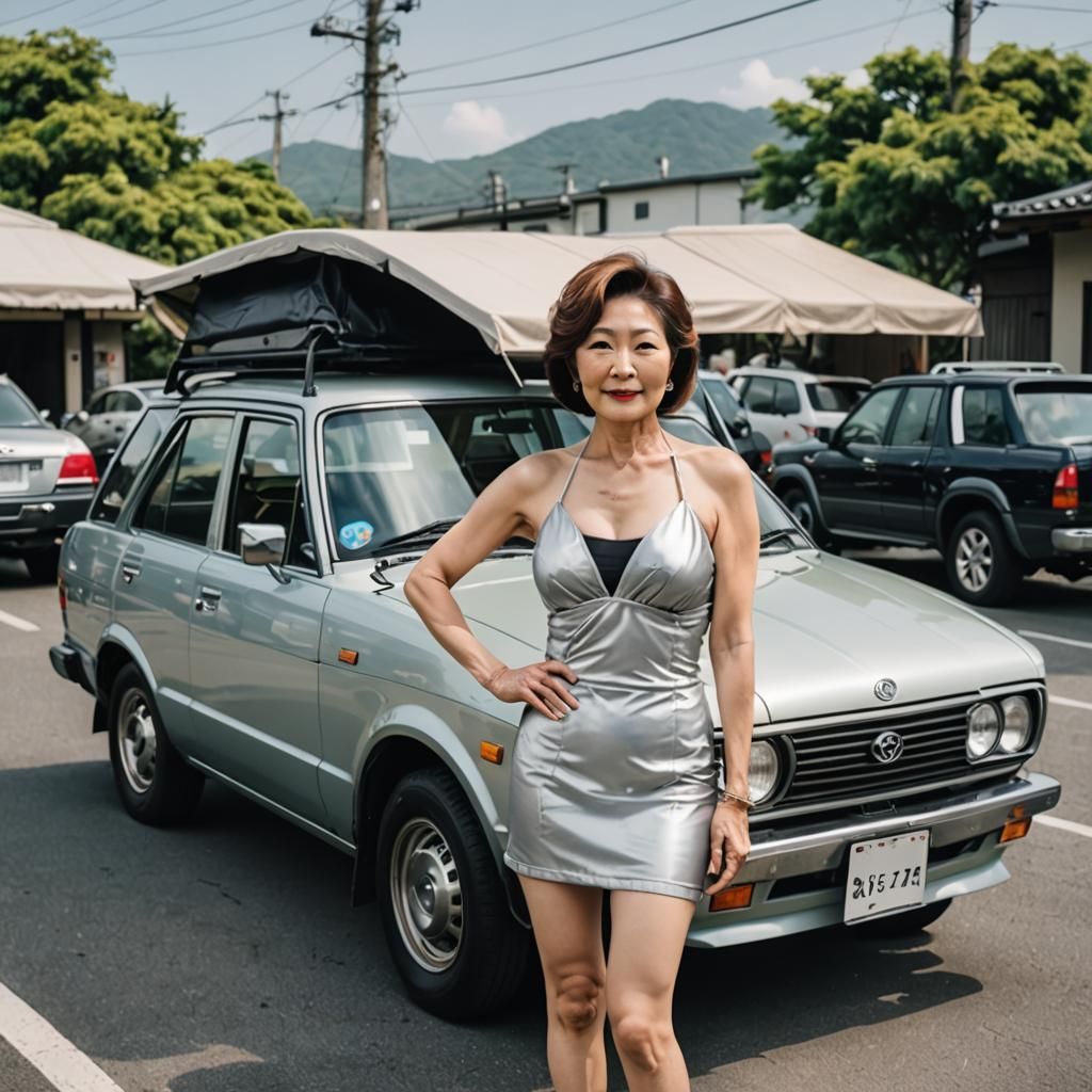 Elegant Japanese Lady Posing with Toyota Car