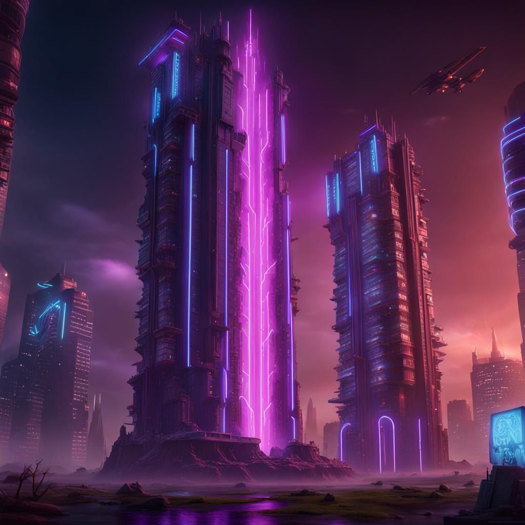 Neon Thunderstorm in a Futuristic Cityscape