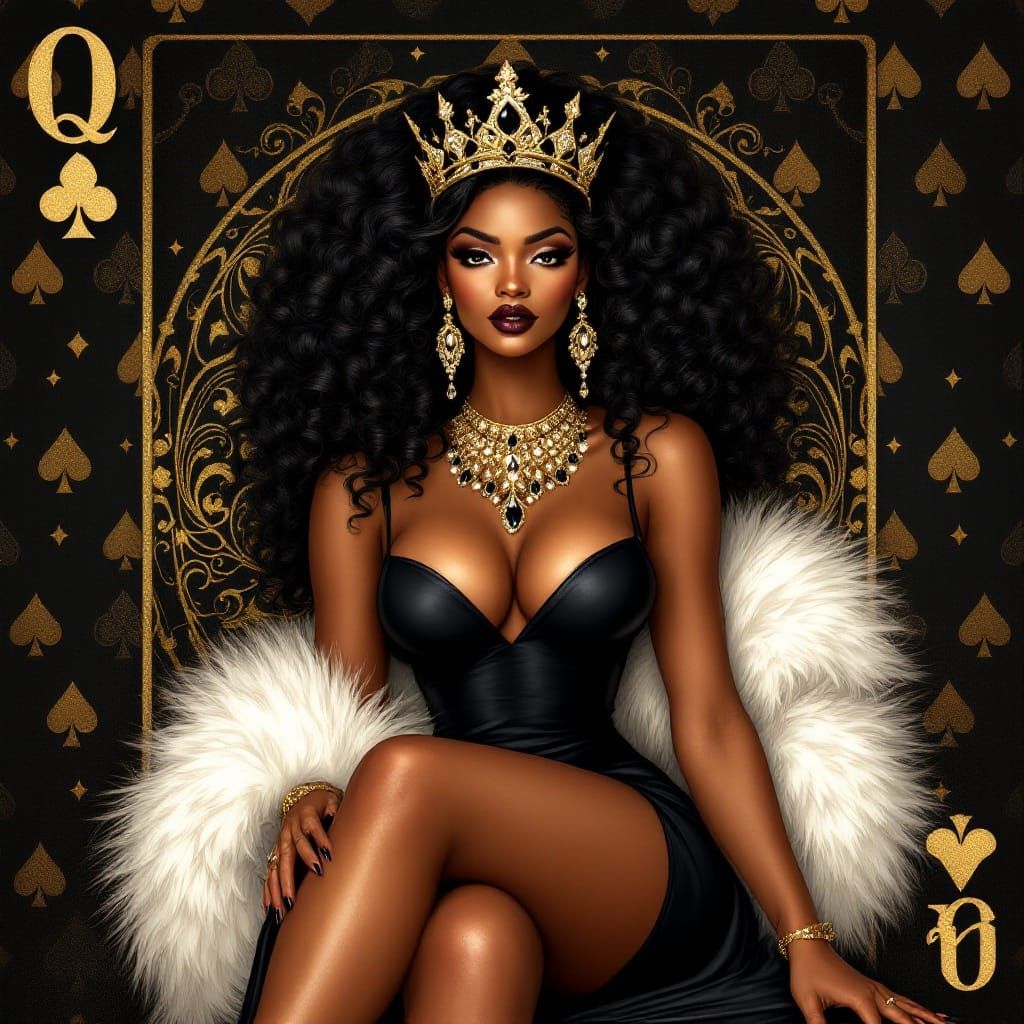 African American Queen of Spades in Opulent Style