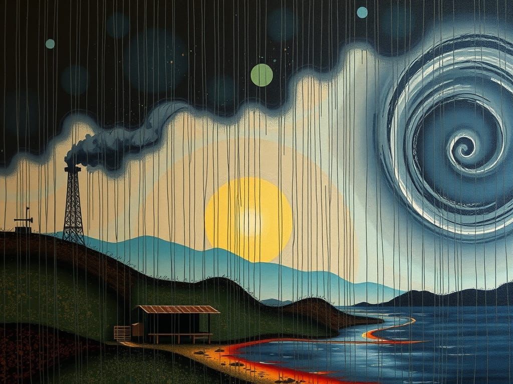 Sashiko Industrial Landscape with Rain and Textures