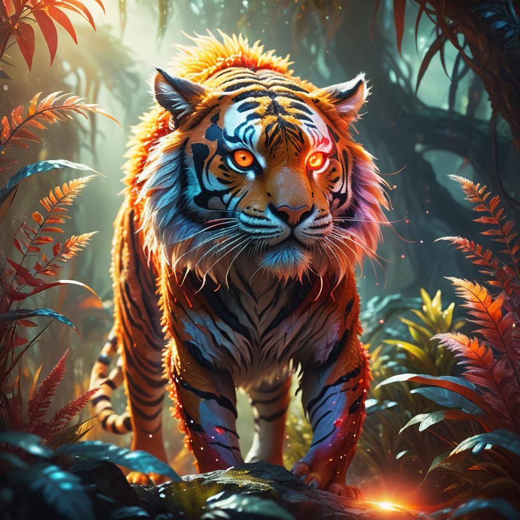 Tiger Alien Creature in Mystical Sci-Fi Landscape