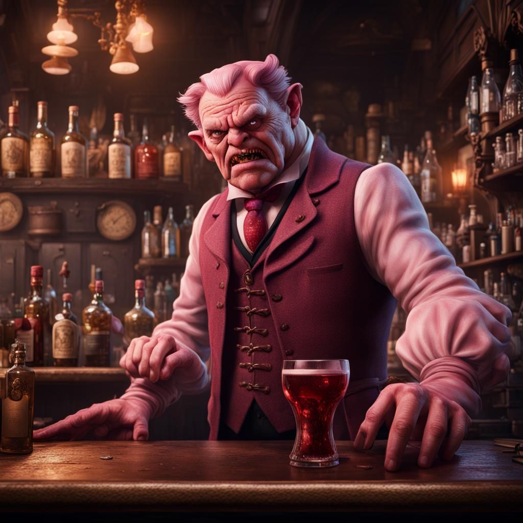 Angry Barman in Umbridge Arms Pub: Detailed Matte Painting