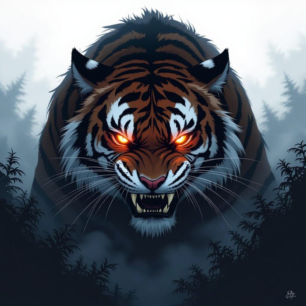 Menacing Shadow Tiger in Dark Anime Style
