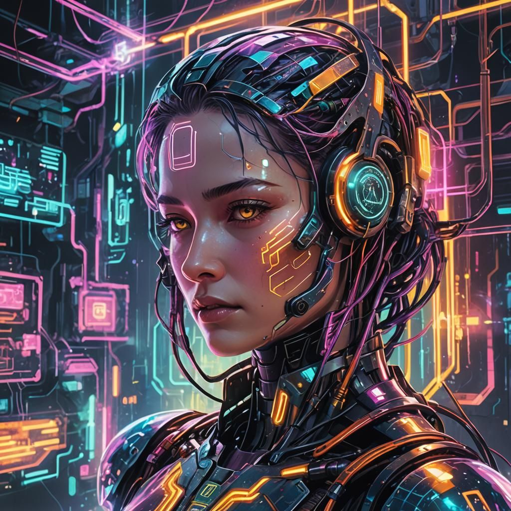 Futuristic AI Hologram in Neon Dreamscapes