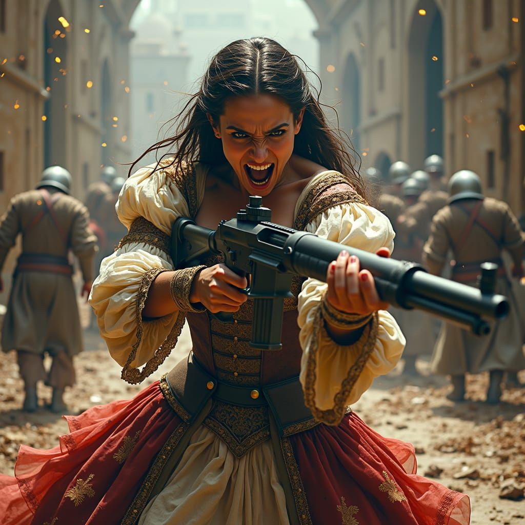 Medieval Woman's Modern Fury, in Beksiński Style