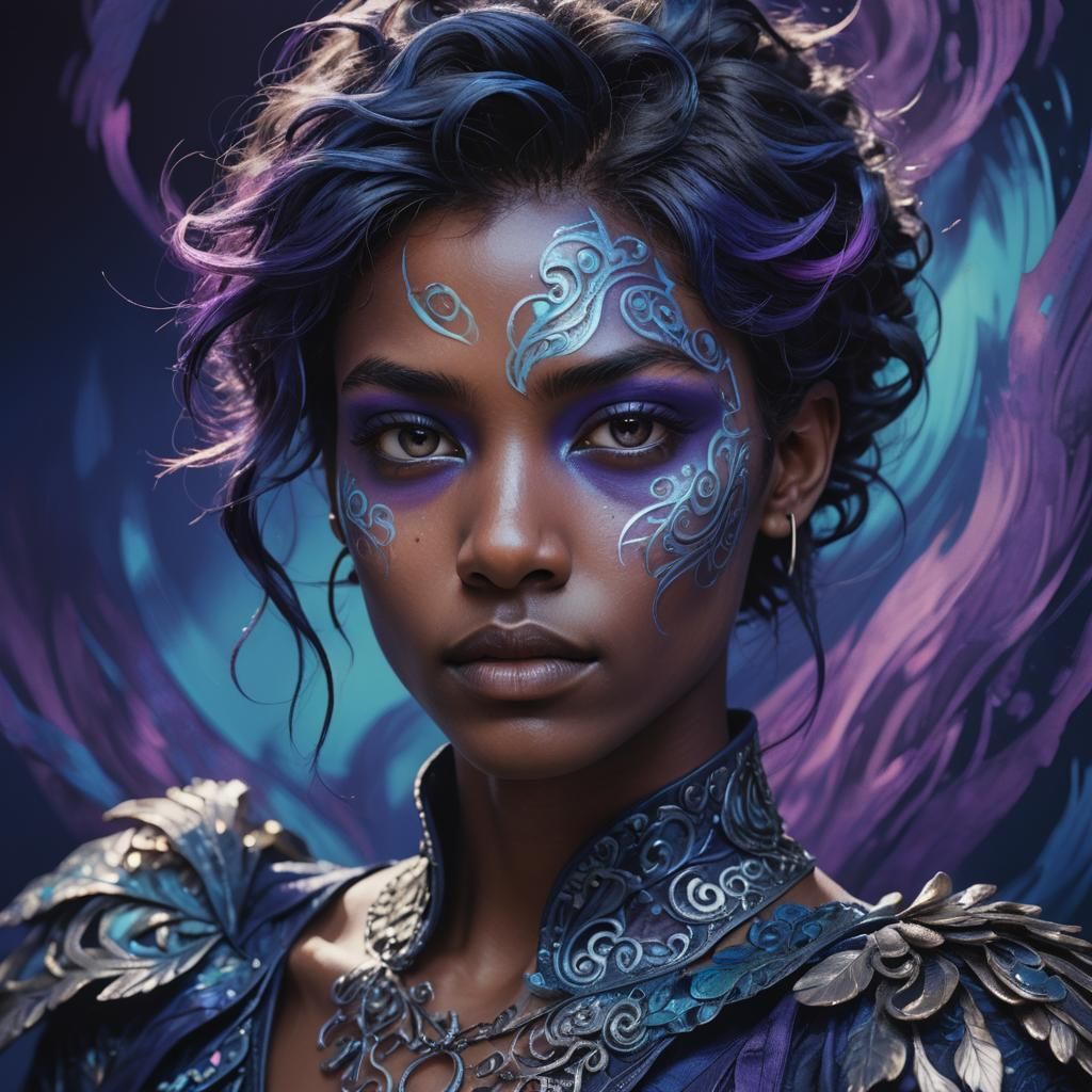 Captivating Androgynous Portrait with Indigo Skin