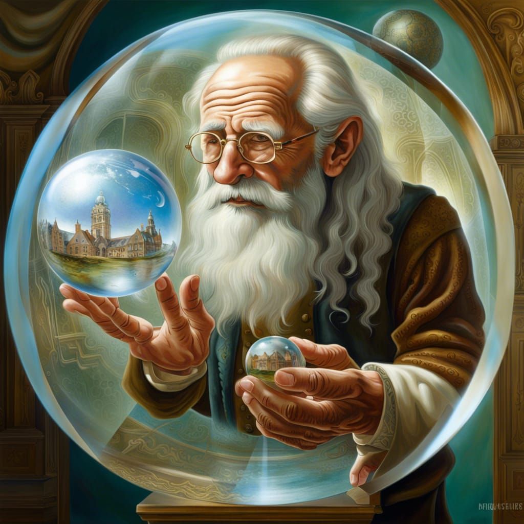 Surreal World in Glass Sphere, Dutch Master Style