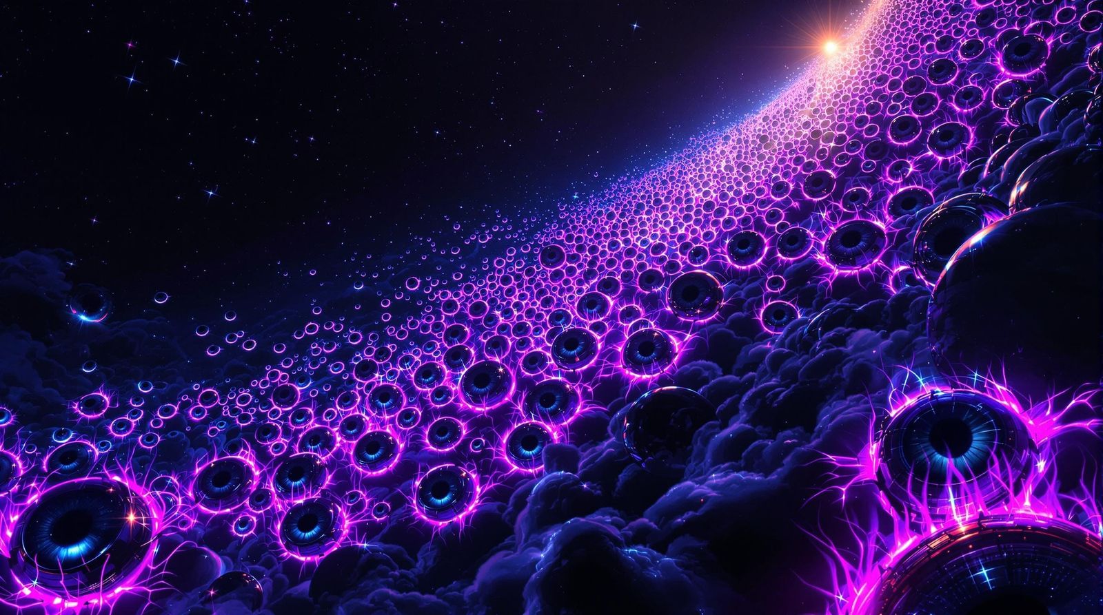 Cyberpunk Nebula with Thousands of Glowing Eyeballs