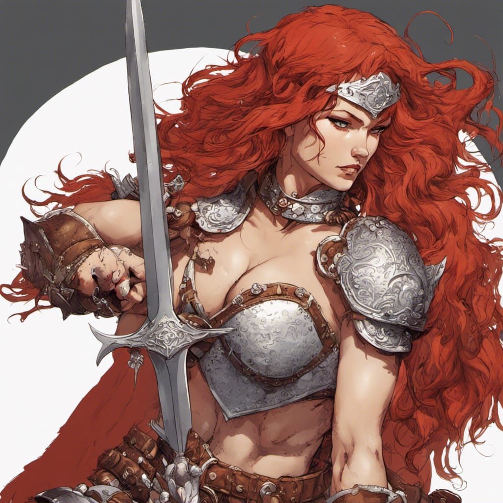 Red Sonja in Anime-Inspired Fantasy Art