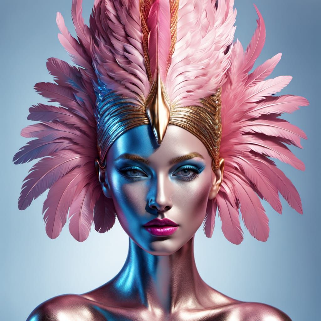 Art Deco Female Flamingo Dancer in Liquid Chrome